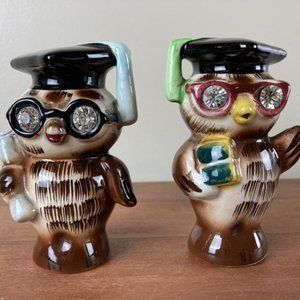 50's Lefton Ceramic Owl Graduates Salt and Pepper